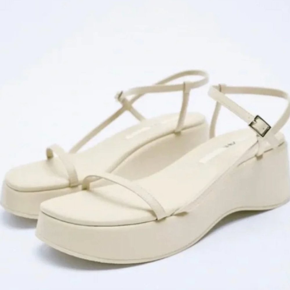 Zara NWT Cream Strappy Platform Sandals